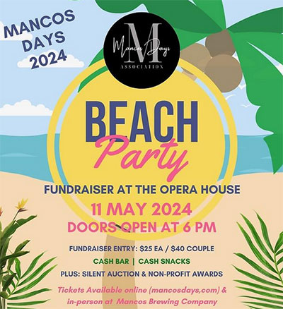 Mancos Days Beach Party Fundraiser, May 11, 6pm at the Opera House