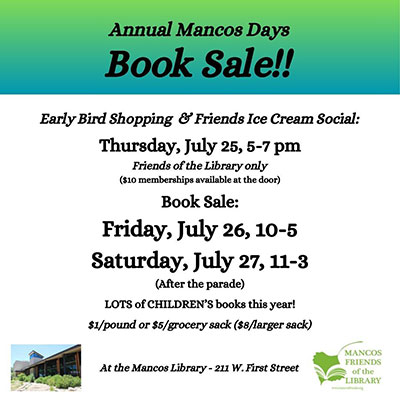 Mancos Days Book Sale, Friday and Saturday, July 26-27